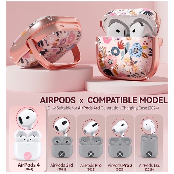 🌻Floral Pink AirPods Case with Keychain - Picture 4 of 7